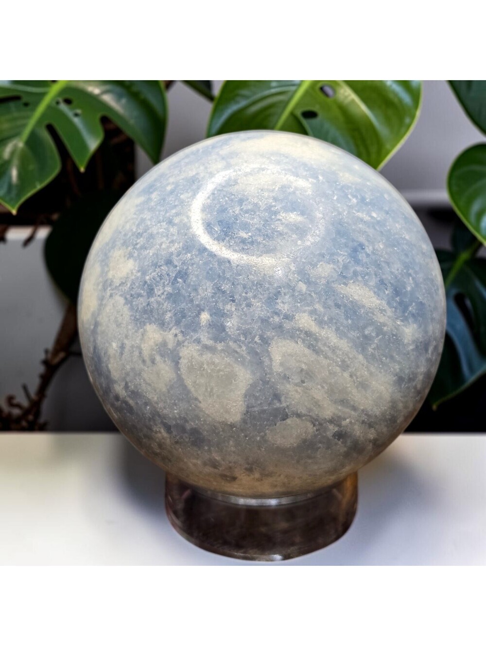 A050. Blue Calcite Large Natural Crystal Sphere Orb 78mm